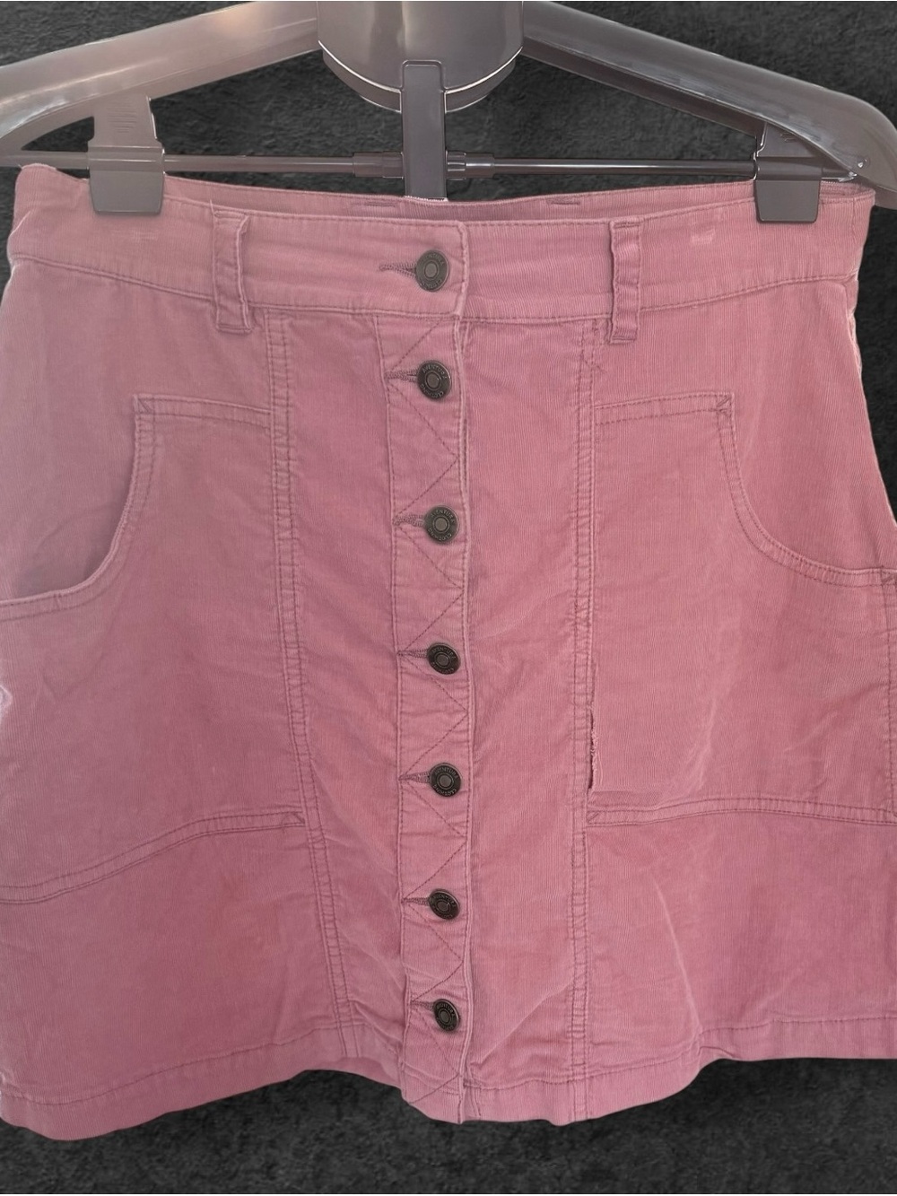 Aventura Womens 8 Pink Corduroy Button Front Mini Skirt Organic Cotton Stretch